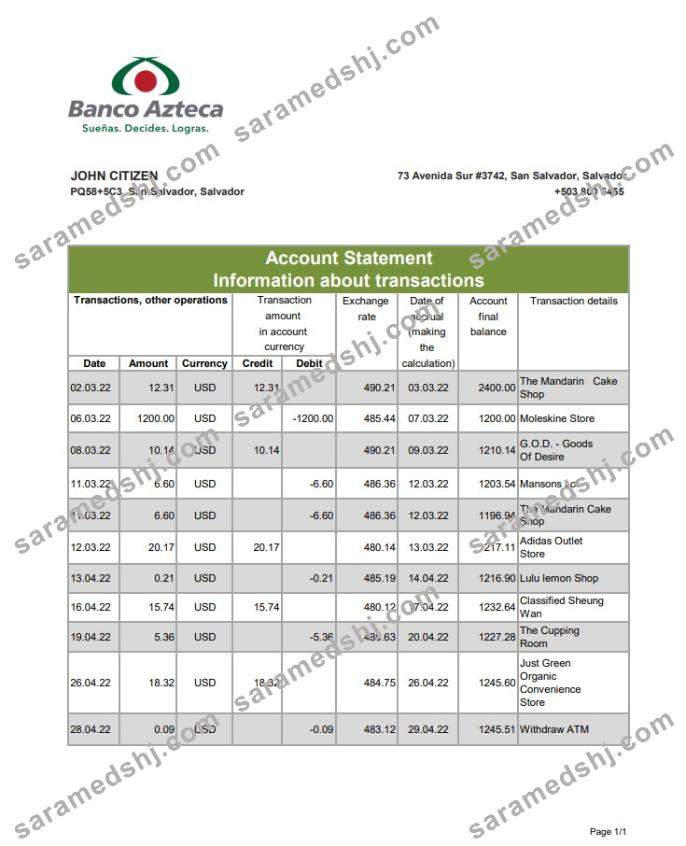 Salvador Banco Azteca bank statement xls